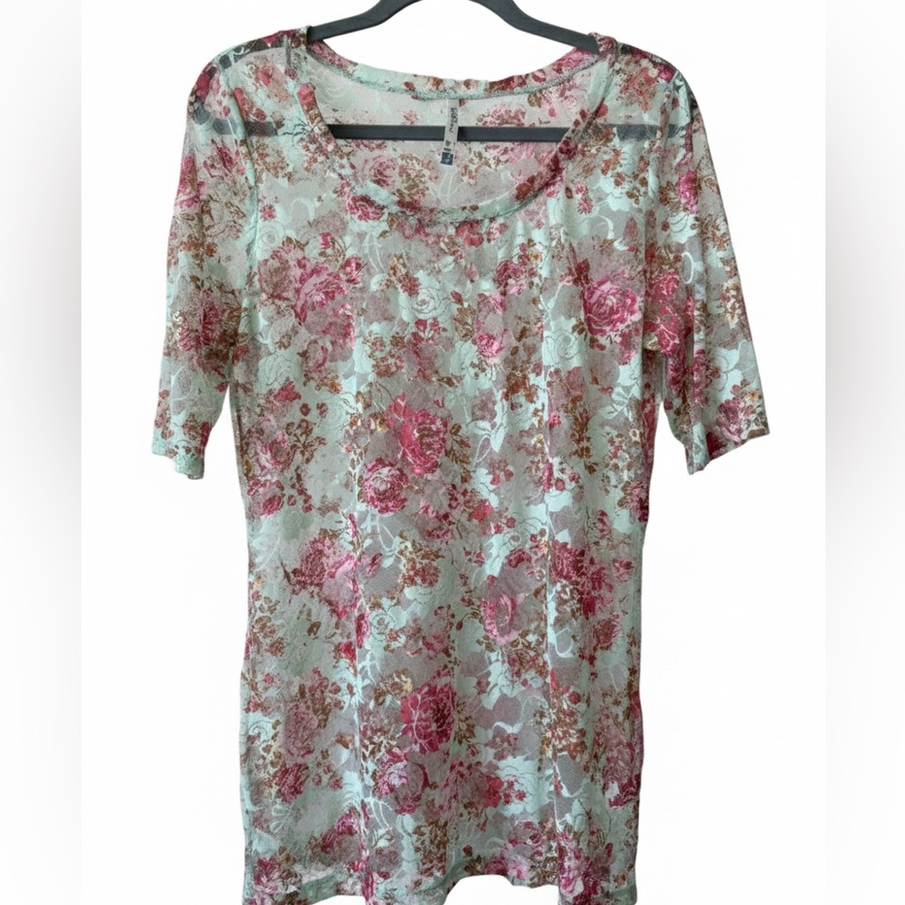 Wallflower Lace Top XL Sheer Floral Mesh Mint Green Pink Chic Cute Romantic Y2K